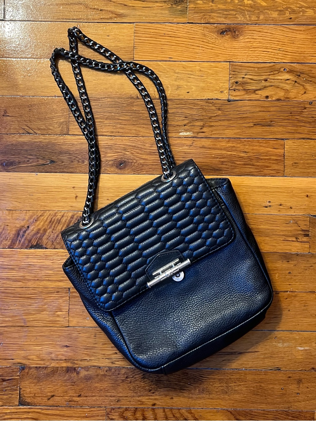 Quilted Flap Black Leather Shoulder Bag